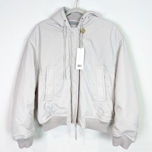 VINCE OFF-WHITE HOODED FLEECE LINED BOMBER JACKET